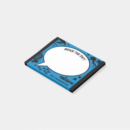 Retro-Ozean-Abenteuer-COMICEN Lehrer Geschenk Post-it Klebezettel (angewinkelt)