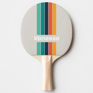 Retro-Ozean-Regenbogen-Anstecker gestreift mit Nam Tischtennis Schläger