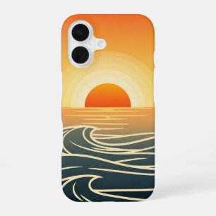 Retro-Ozean-Sonnenuntergangs-Wellen iPhone 16 Hülle