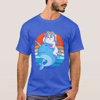Retro-Ozean-Tier-Einhorn-Reit-Narwal-Freunde T-Shirt