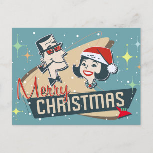 Retro-Paar Frohe Weihnachten Vintage-Feiertag Postkarte