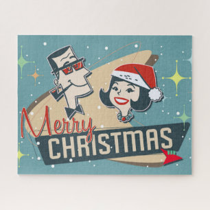 Retro-Paar Frohe Weihnachten Vintage-Feiertag Puzzle