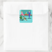 Retro-Paar mit Dog-Aufklebern Quadratischer Aufkleber (Tasche)