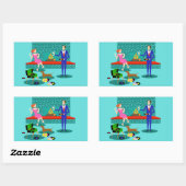 Retro-Paar mit Dog-Aufklebern Rechteckiger Aufkleber (Blatt)