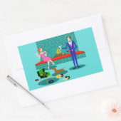 Retro-Paar mit Dog-Aufklebern Rechteckiger Aufkleber (Umschlag)