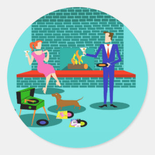 Retro-Paar mit Dog-Aufklebern Runder Aufkleber