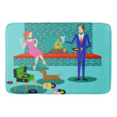 Retro-Paar mit Dog Bath Badematte (Vorderseite)