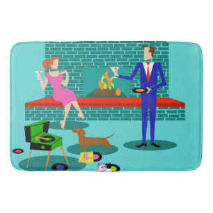 Retro-Paar mit Dog Bath Badematte