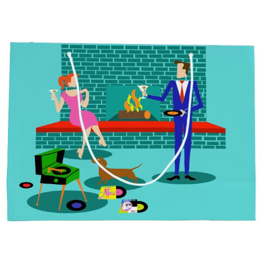 Retro-Paar mit Dog-Geschenkbeutel Große Geschenktüte (Rückseite)