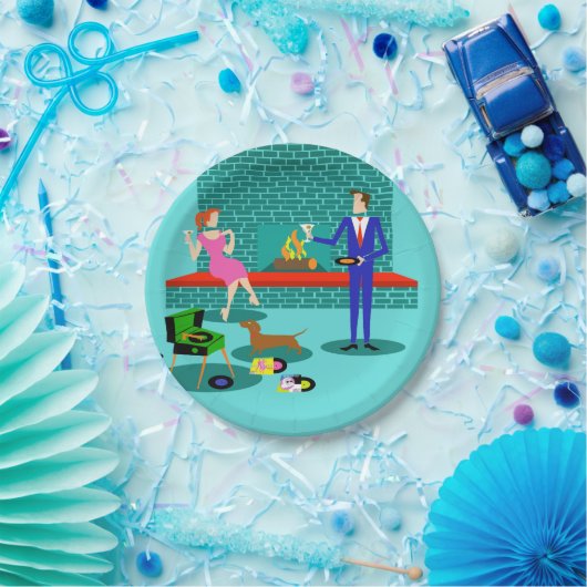 Retro-Paar mit Dog-Paper-Tellern Pappteller (Party)