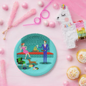 Retro-Paar mit Dog-Paper-Tellern Pappteller (Party)