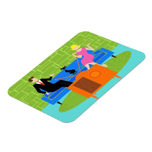 Retro-Paar mit flexibler Katzenschrift Magnet (Linke Seite)