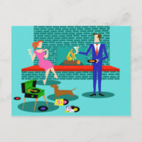 Retro-Paar mit Hund-Postkarte