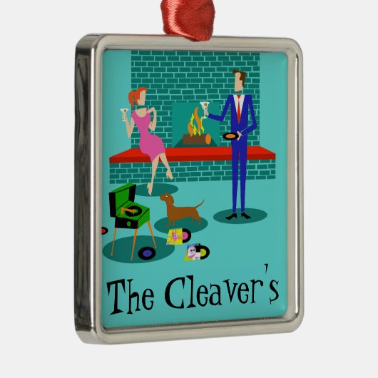 Retro-Paar mit Hund Weihnachtsschmuck (Rechts)