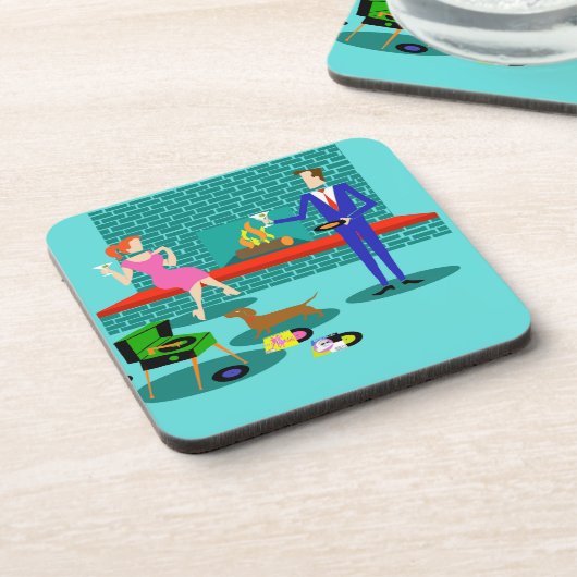 Retro-Paar mit Hunde-Hartkunststoff-Untersetzer Untersetzer (Linke Seite)