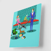 Retro-Paar mit Hundeakrylenhalterung Quadratische Wanduhr (Winkel)