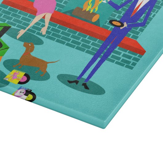 Retro-Paar mit Hundeband Schneidebrett (Ecke)