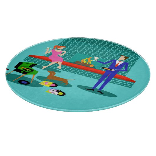 Retro-Paar mit Hundeband Schneidebrett (Ecke)