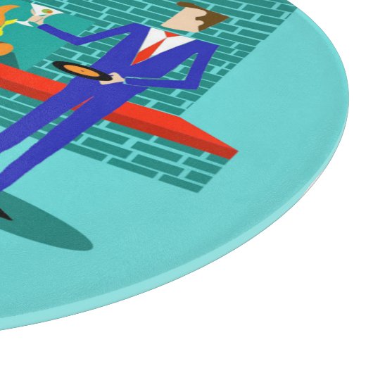 Retro-Paar mit Hundeband Schneidebrett (Ecke)