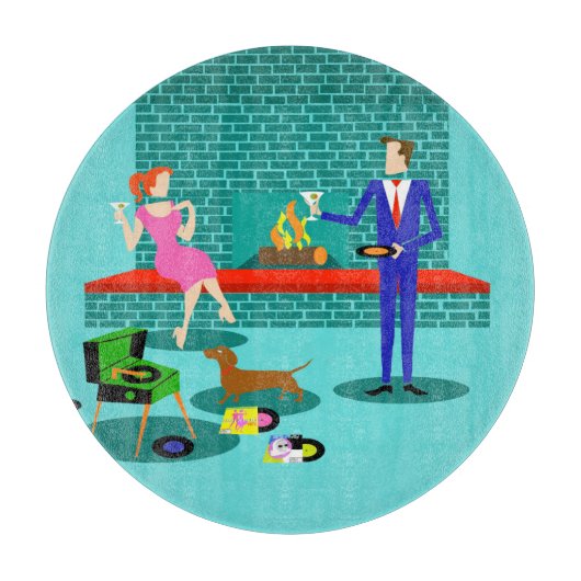 Retro-Paar mit Hundeband Schneidebrett (Vorderseite)