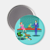 Retro-Paar mit Hundeschicht Magnet (Vorderseite/Rückseite)