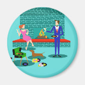 Retro-Paar mit Hundeschicht Magnet (Vorne)