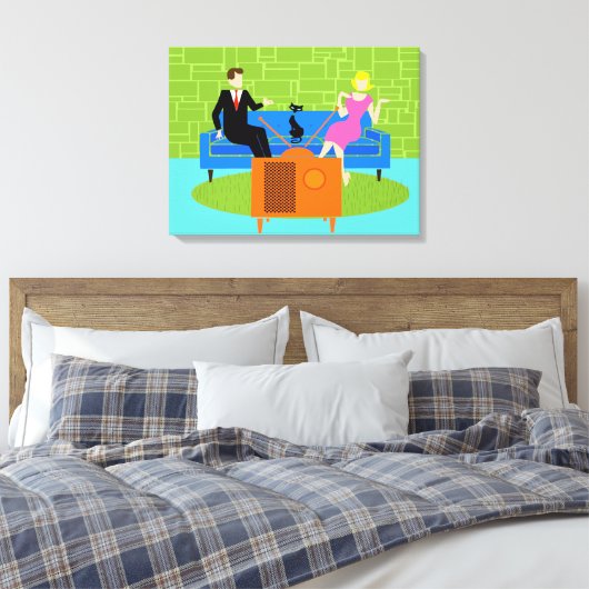 Retro-Paar mit katzengesteppter Leinwand drucksvol (Insitu (Schlafzimmer))