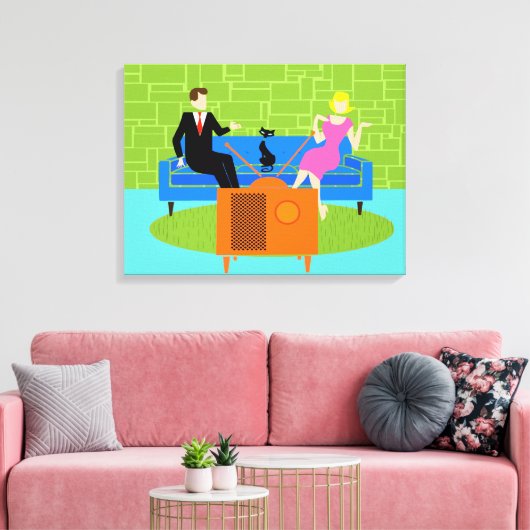 Retro-Paar mit katzengesteppter Leinwand drucksvol (Insitu (Wohnzimmer))