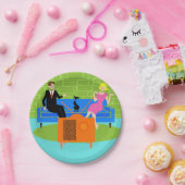 Retro-Paar mit Katzenpapier-Tellern Pappteller (Party)