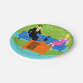 Retro-Paar mit Katzenpapier-Tellern Pappteller (Schrägansicht)