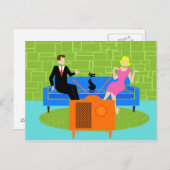 Retro-Paar mit Katzenpostkarte Postkarte (Vorne/Hinten)