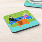 Retro-Paar mit katzharten Kunststoff-Untersetzer Untersetzer (Linke Seite)