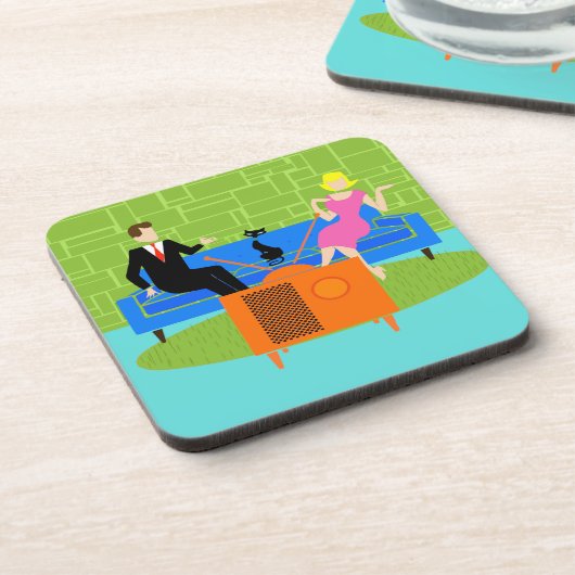 Retro-Paar mit katzharten Kunststoff-Untersetzer Untersetzer (Linke Seite)