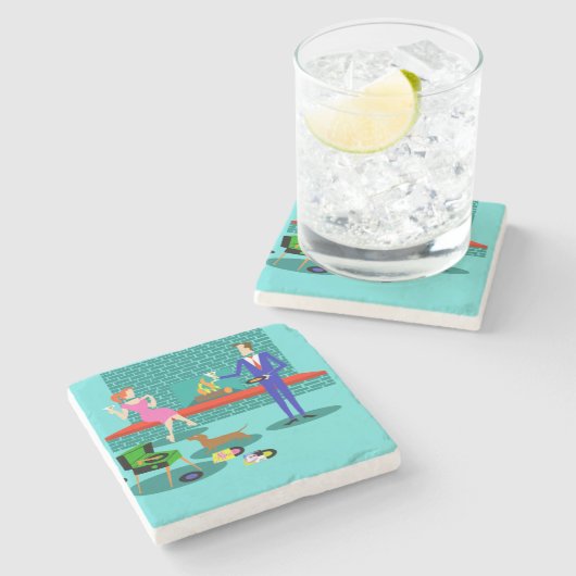 Retro-Paar mit Untersetzer aus Dog Stone (Seitenansicht)