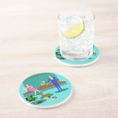 Retro Paare mit Hundesandstein-Untersetzer Sandstein Untersetzer (Seite)