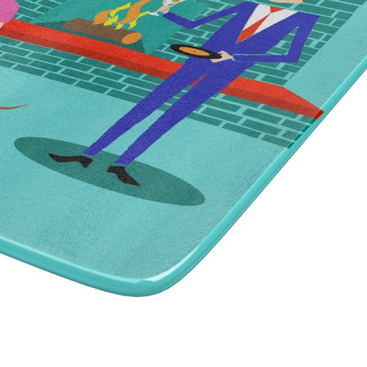 Retro Paare mit HundeSchneidebrett Schneidebrett (Ecke)