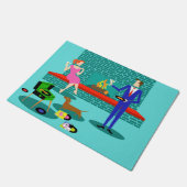 Retro Paare mit Hundetür-Matte Fußmatte (Schrägansicht)