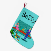 Retro Paare mit HundeweihnachtsStrumpf Kleiner Weihnachtsstrumpf (Vorderansicht (hängend))