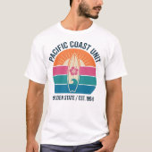 Retro Pacific Coast Surfbrett T-Shirt (Vorderseite)