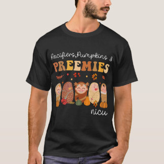 Retro Pacifiers Pumpkins Preemies NICU Nurse Fall T-Shirt