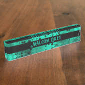 Retro Paint Spritzer Effect Green & Black Namensplakette (Seite)