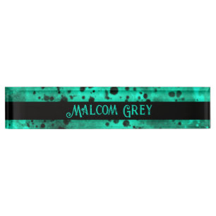 Retro Paint Spritzer Effect Green & Black Namensplakette