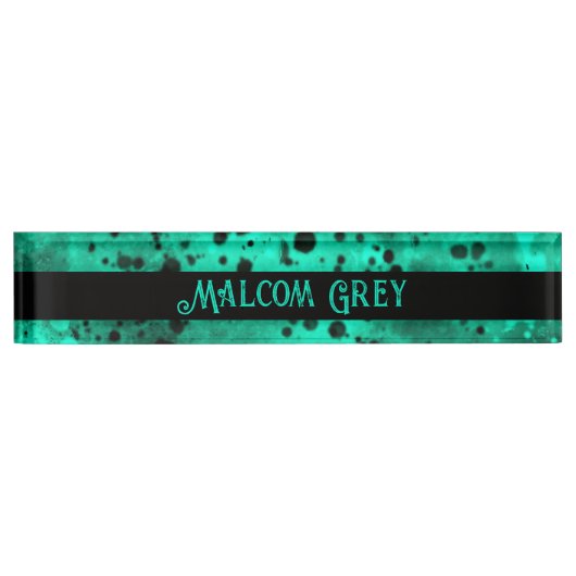 Retro Paint Spritzer Effect Green & Black Namensplakette (Vorderseite)