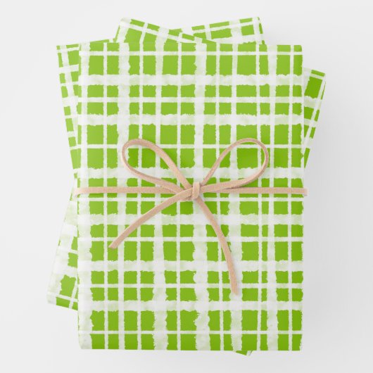 Retro Painted Gingham Kariert Pattern Lime Green Geschenkpapier Set (Beispiel)