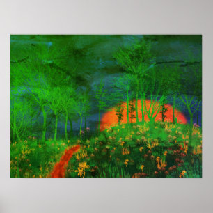 Retro Painted Landscape Poster der 70er Jahre