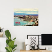 Retro Painting Hawaii Waikiki Beach Poster (Heimbüro)
