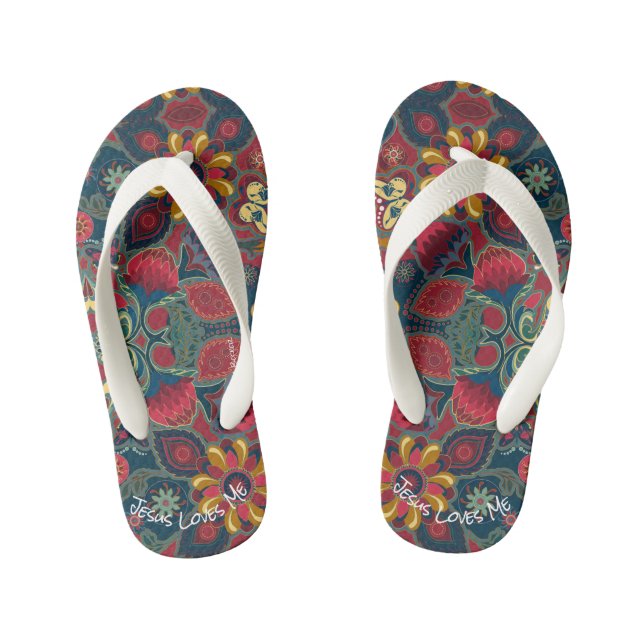 Retro Paisley Design Jesus Liebe Me Kinderbadesandalen (Fußbett)