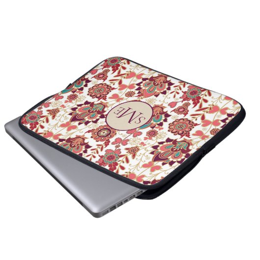 Retro Paisley Floral Monogramm Laptopschutzhülle (Vorne Knopf)