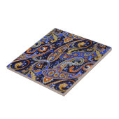 Retro Paisley Muster Blau Orange Farben Fliese (Seite)