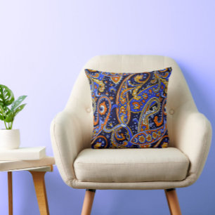 Retro Paisley Muster Blau Orange Farben Kissen
